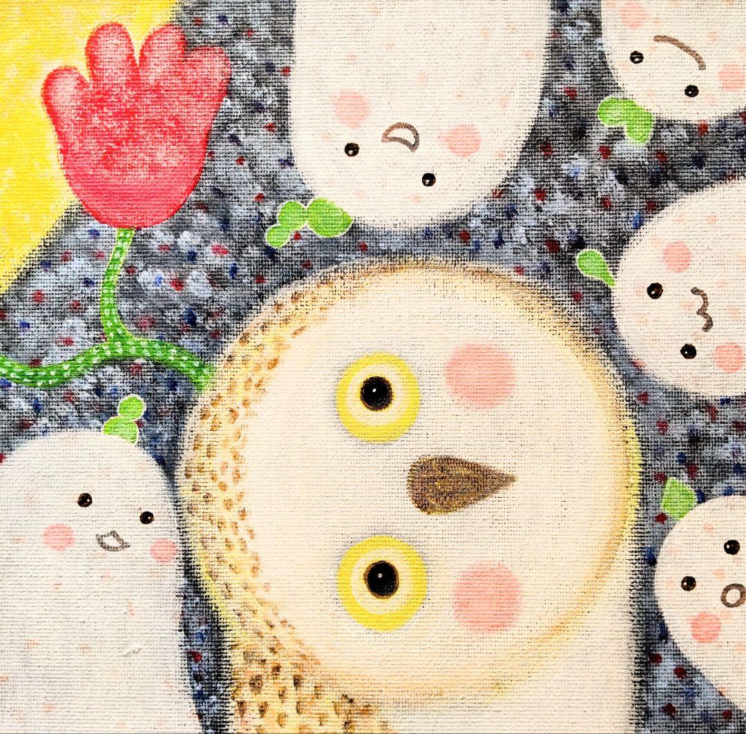絵画 原画『花咲く夜の話』キャンバス(F4号) フクロウ 月 花 幸せ 一点もの