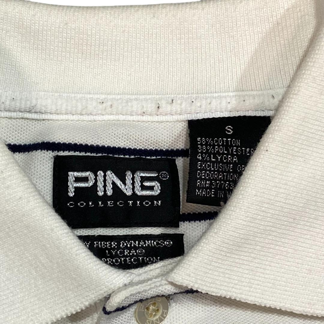 PING ピン 半袖ポロシャツ S ホワイト ブラック ゴルフ メンズ ボーダー